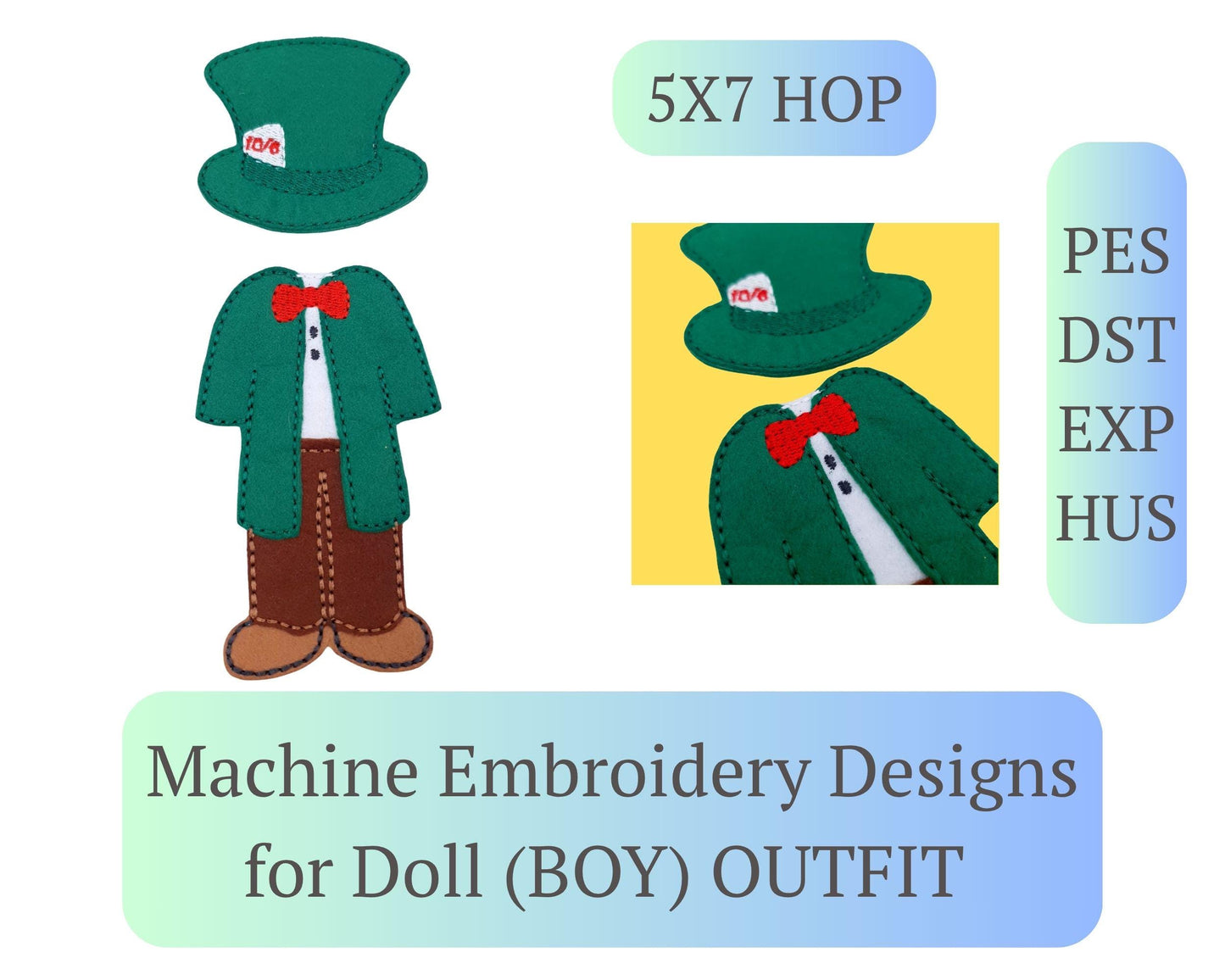Elegant Doll Suit And Hat Machine Embroidery Pattern Digital Download