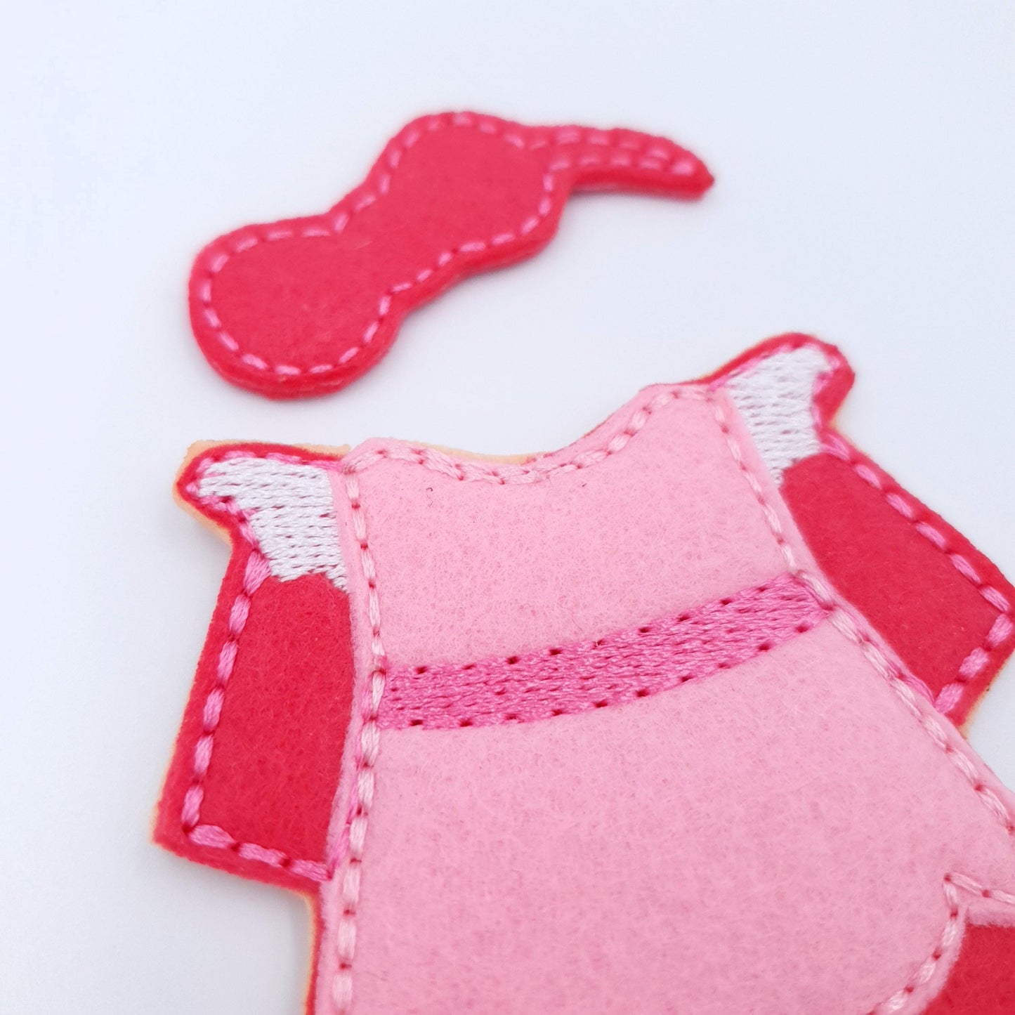 Felt Doll With Dress Machine Embroidery Design ITH Pattern Pink Outfit 5x7 Hoop