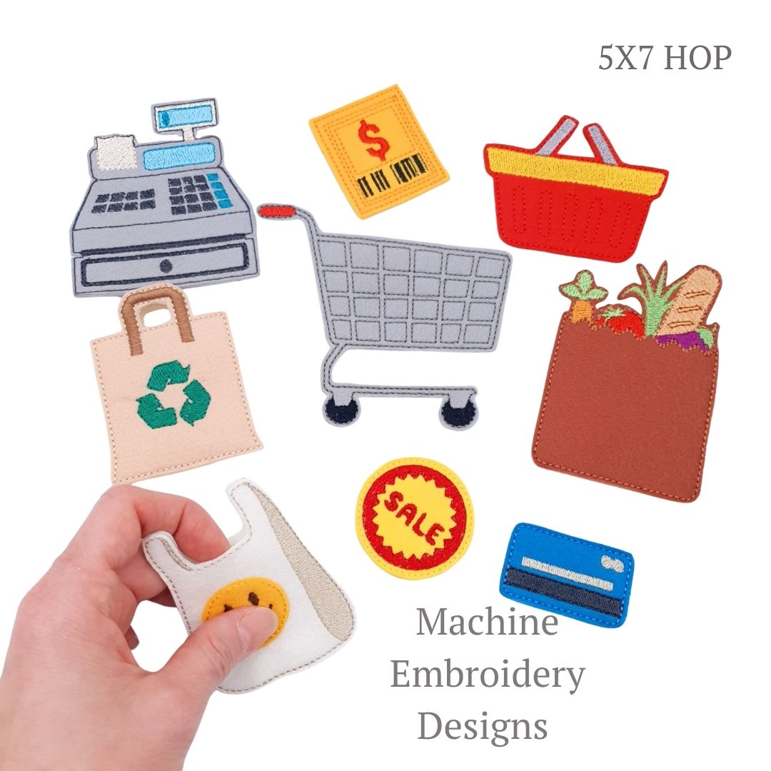 Supermarket Shopping Accessories Applique Machine Embroidery Designs