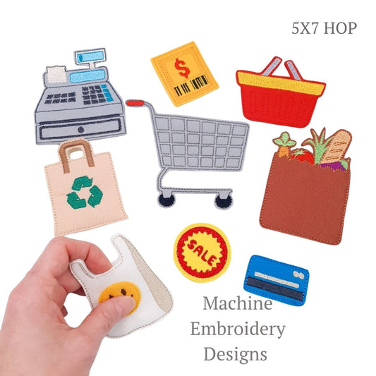 Supermarket Shopping Accessories Applique Machine Embroidery Designs