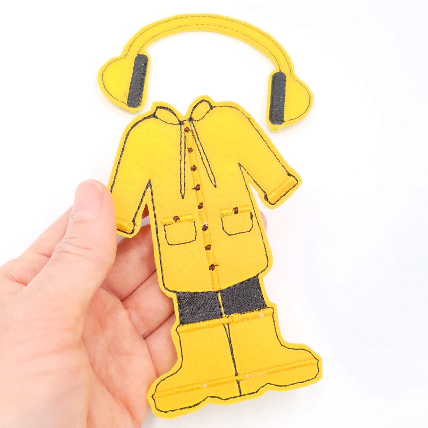 Bright Yellow Rain Gear Set and Earmuffs ITH Embroidery Design