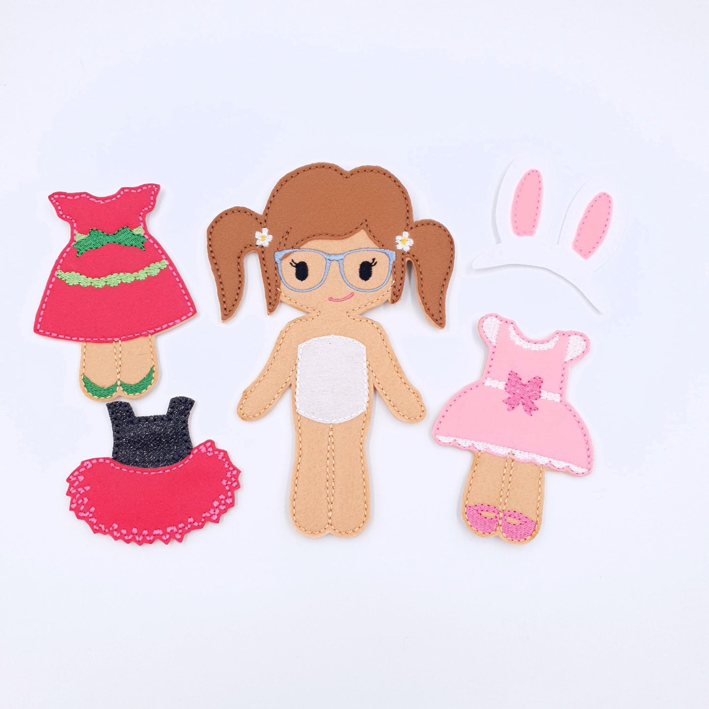 ITH Dress Up Doll Embroidery Design Set with 3 Outfits Felt Paper Doll Starter Bundle 5x7 Hoop Quiet Book Toy