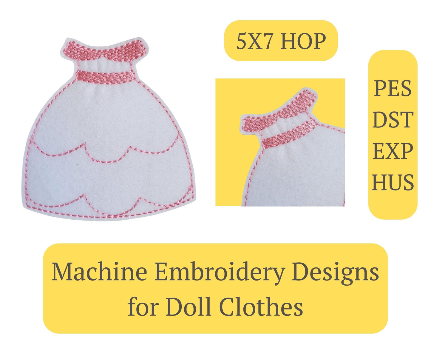 Felt Doll Wedding Gown Embroidery Design: ITH Quiet Book Page 5x7 Hoop (Digital Download)