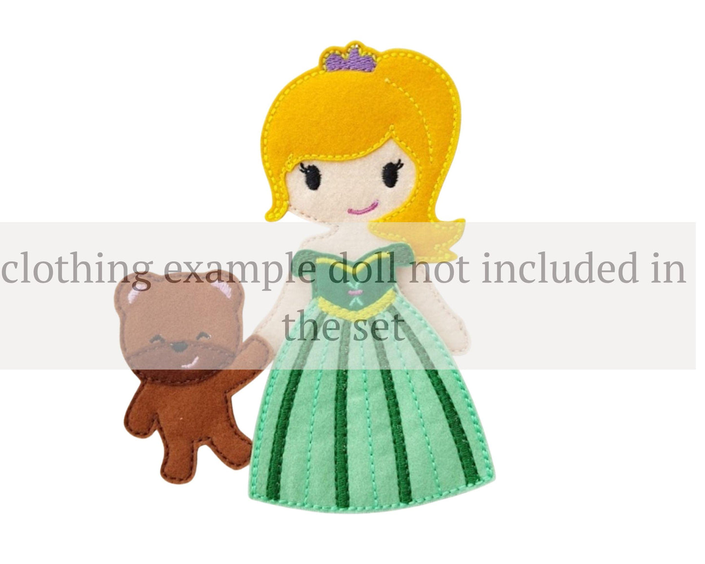 Doll Gown Embroidery Design: ITH Felt Dress Pattern, 5x7 Hoop (Digital Download)