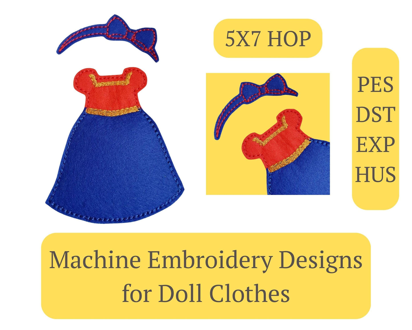 Dress & Headband Doll Embroidery - 5x7 Hoop Digital