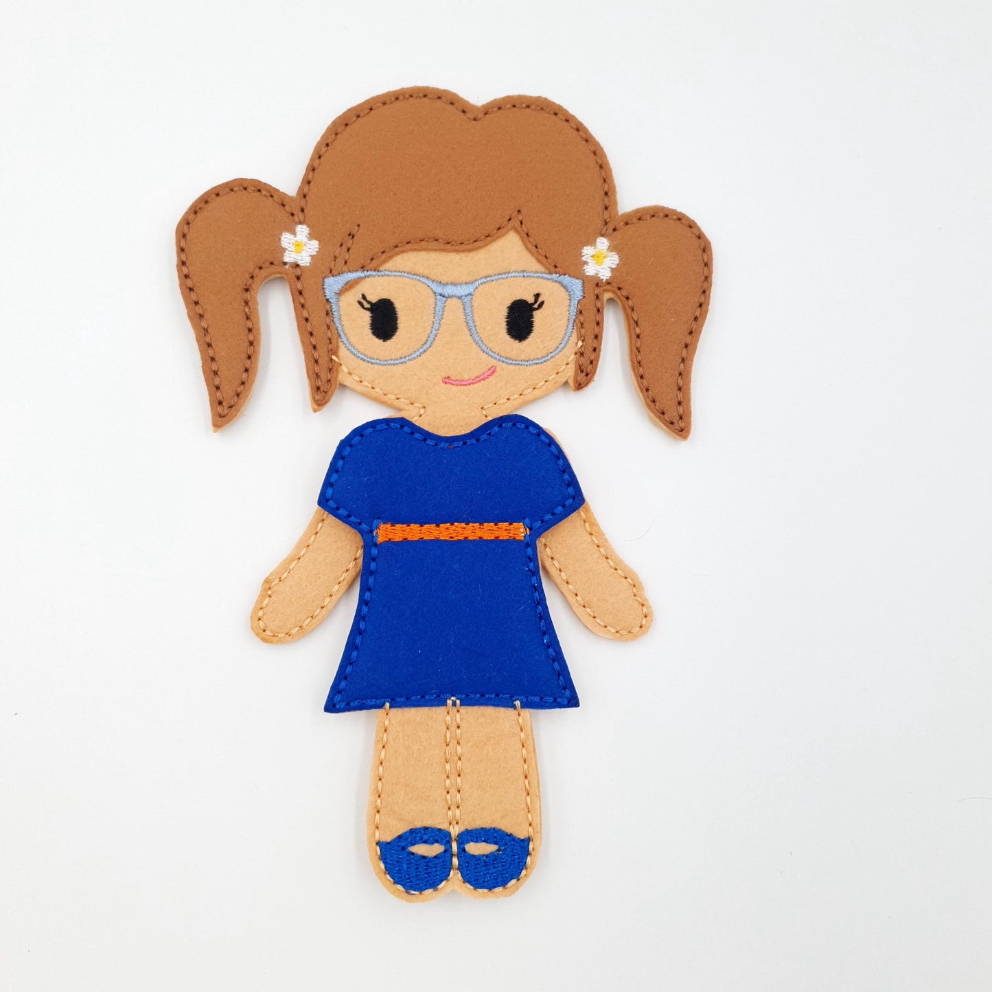 Felt Doll with Glasses Embroidery Design: ITH Doll & Dress Outfit (Digital Download)