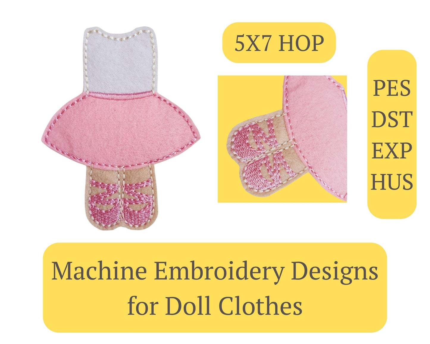 Tutu Doll Dress Embroidery - 5x7 Hoop Digital Pattern Outfit
