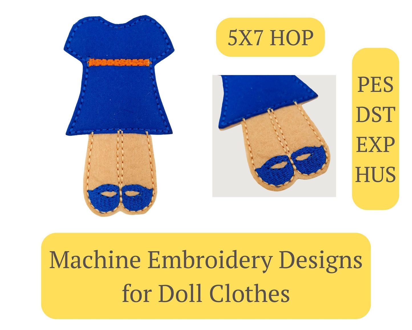 ITH Doll Dress Embroidery Design Felt Dress-Up Clothes Pattern 5x7 Hoop Digital Download