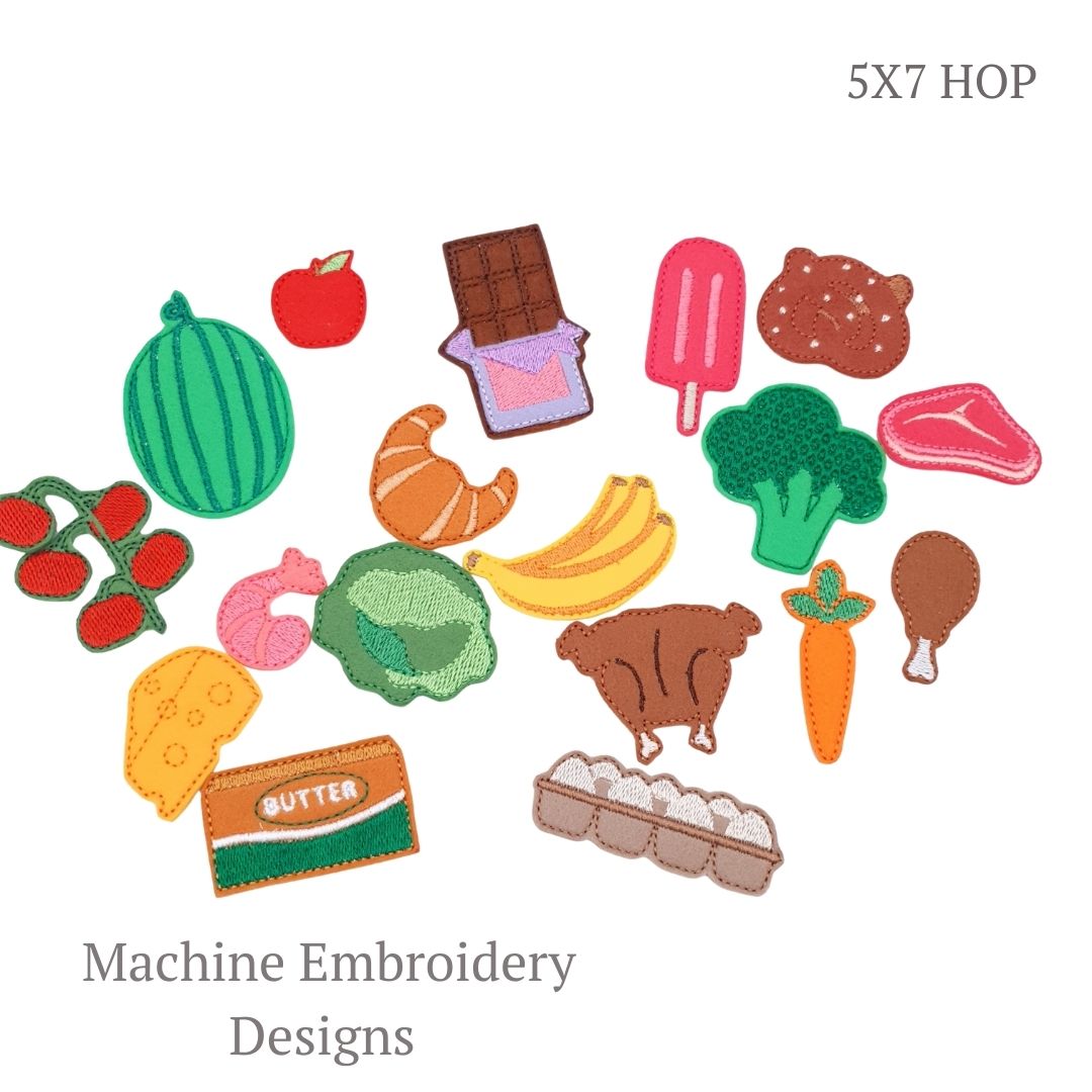 Kid Friendly Grocery Food Applique Machine Embroidery Designs