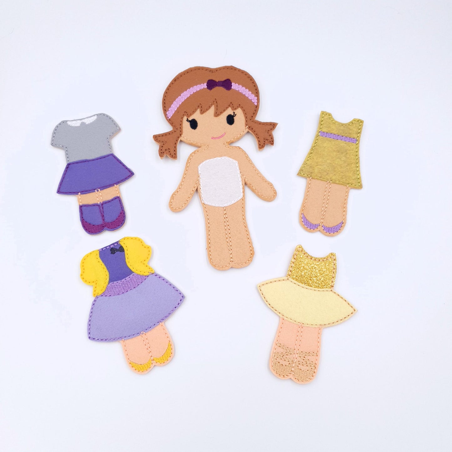ITH Dress Up Doll Embroidery Design Set with 4 Outfits  Felt Paper Doll Starter Bundle  5x7 Hoop Quiet Book Toy