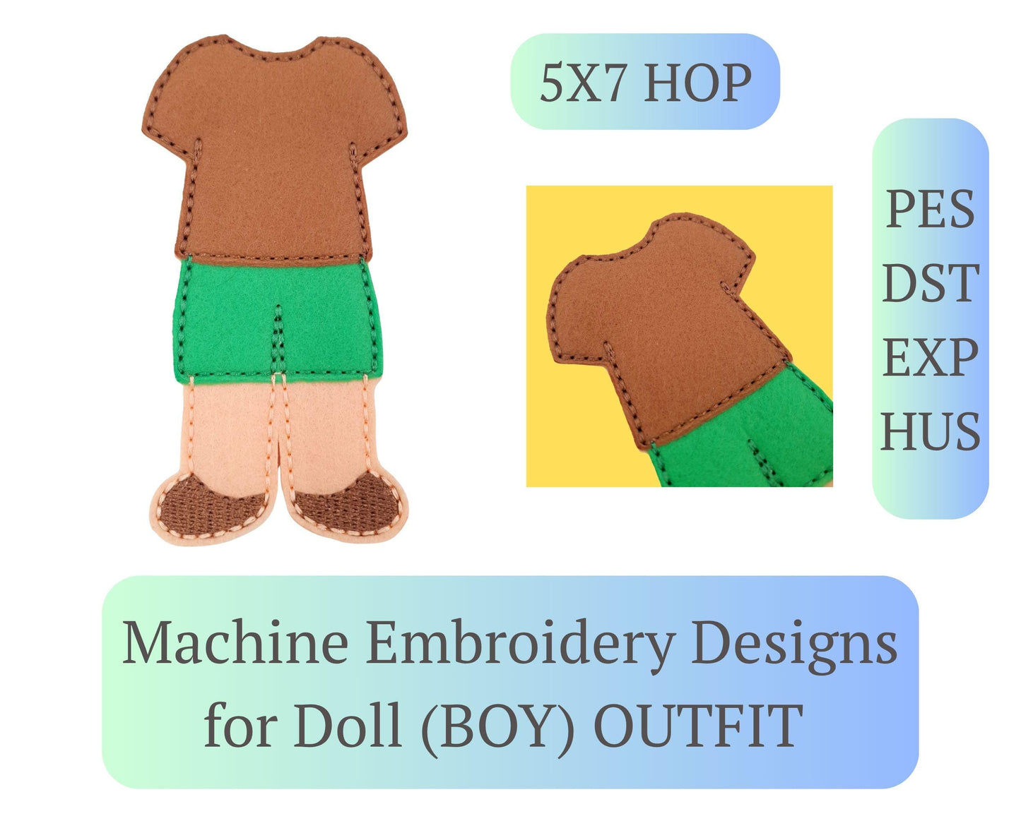 Doll Clothes Embroidery Design: T-Shirt & Shorts Outfit (ITH Digital File)