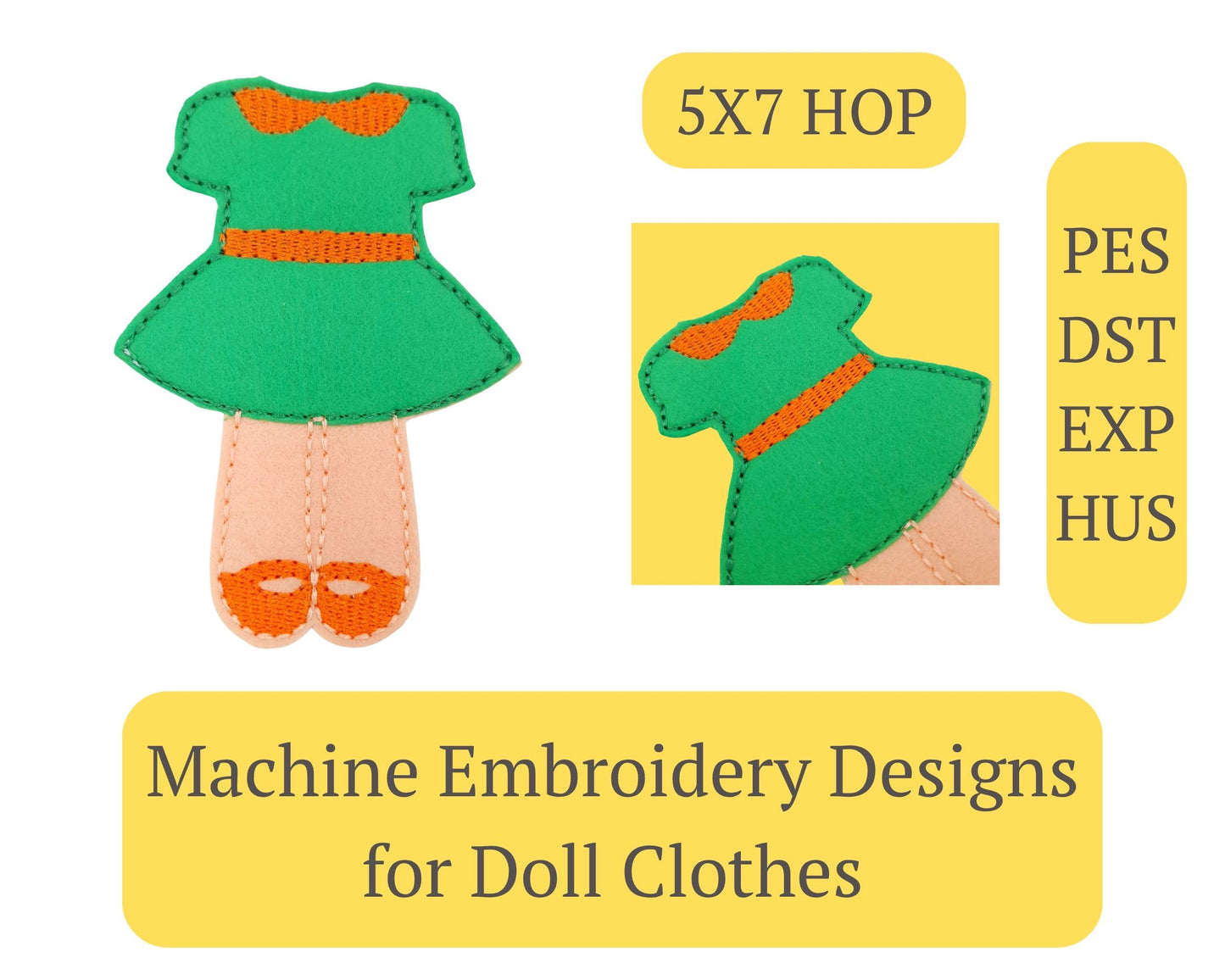 Retro Doll Dress ITH  Peter Pan Collar Outfit for Felt Dolls  Quiet Book Toy  Digital Embroidery File  Instant Download