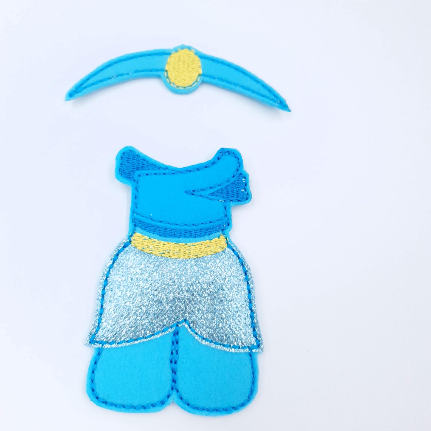 Felt Doll Dress Machine Embroidery Design: Blue Silver Princess Gown, 5x7 Hoop (ITH Pattern)