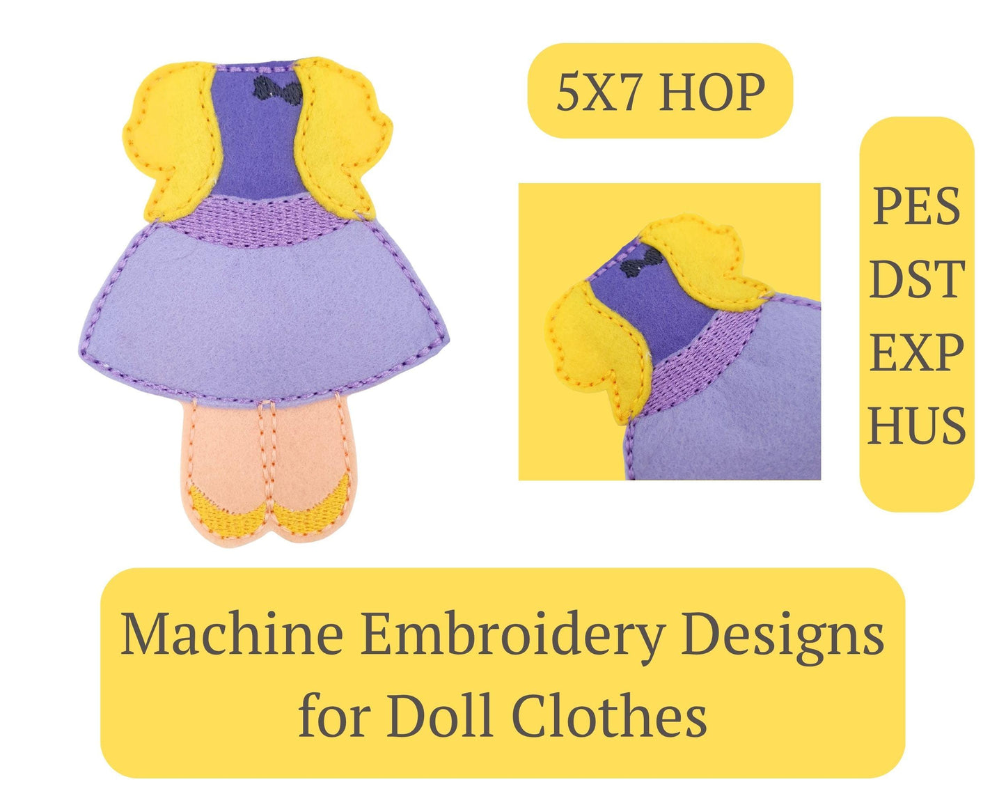 Princess Doll Clothes Embroidery Design: Felt Gown Outfit (5x7 Hoop, Digital Download, PDF Tutorial)