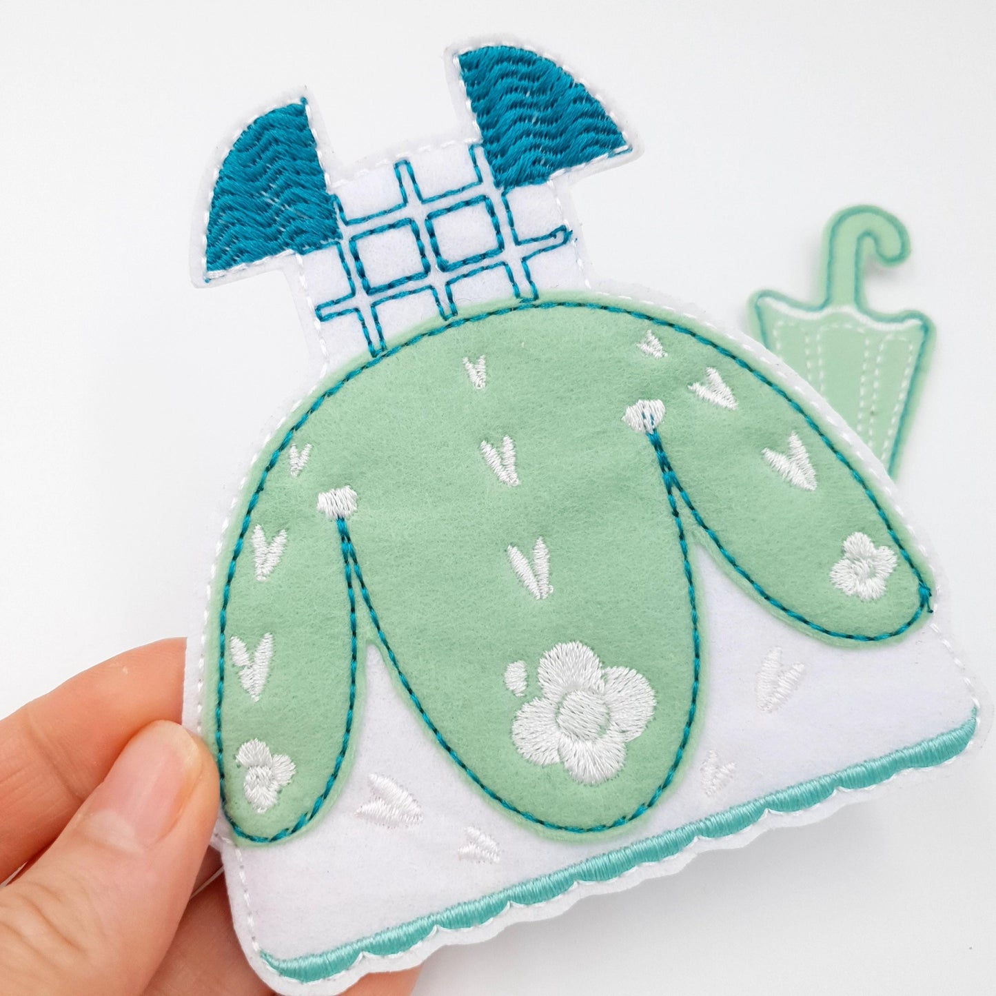 Whimsical Mint Green Dress and Umbrella ITH Embroidery Design