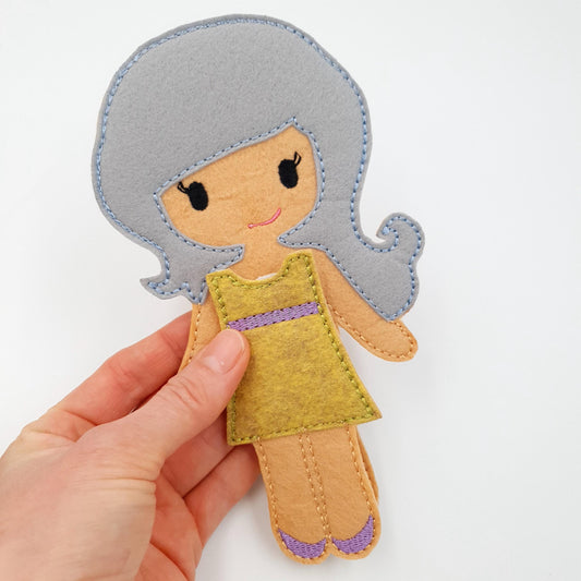 Felt Doll & Dress ITH Embroidery Design: Silver Hair Girl (5x7) (Digital Download)