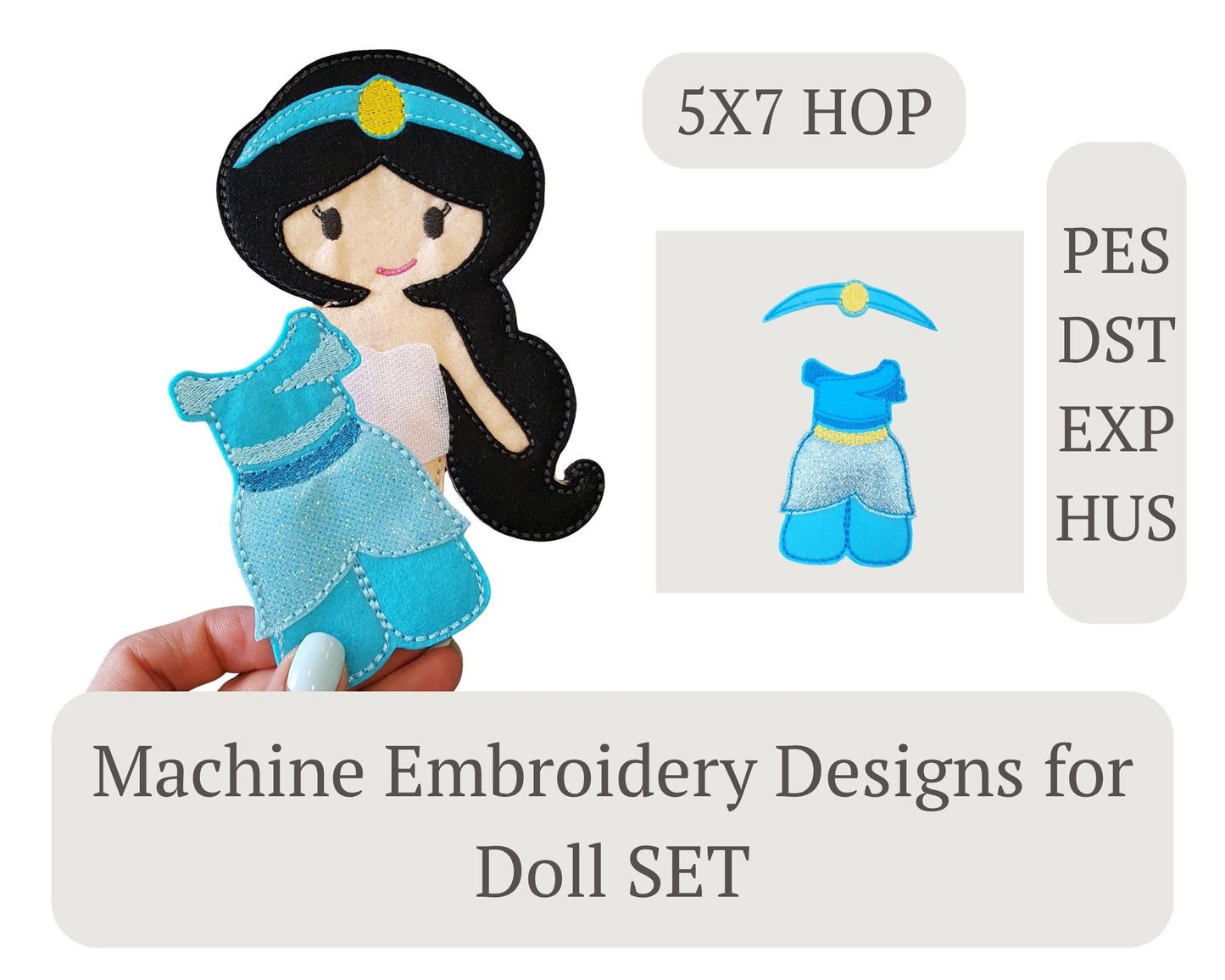 ITH Arabian Princess Doll Embroidery Design: Felt Dress Up Toy, 5x7 Hoop (PDF Pattern