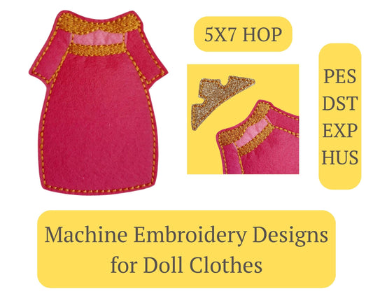 Patterned Doll Dress Embroidery - 5x7 Hoop Digital File