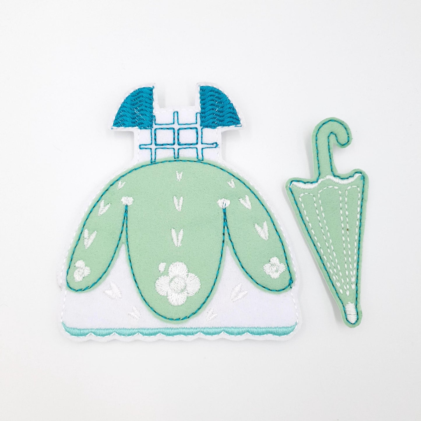Whimsical Mint Green Dress and Umbrella ITH Embroidery Design