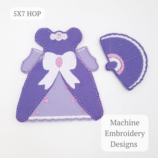 Princess Dress and Fan In The Hoop Machine Embroidery Design