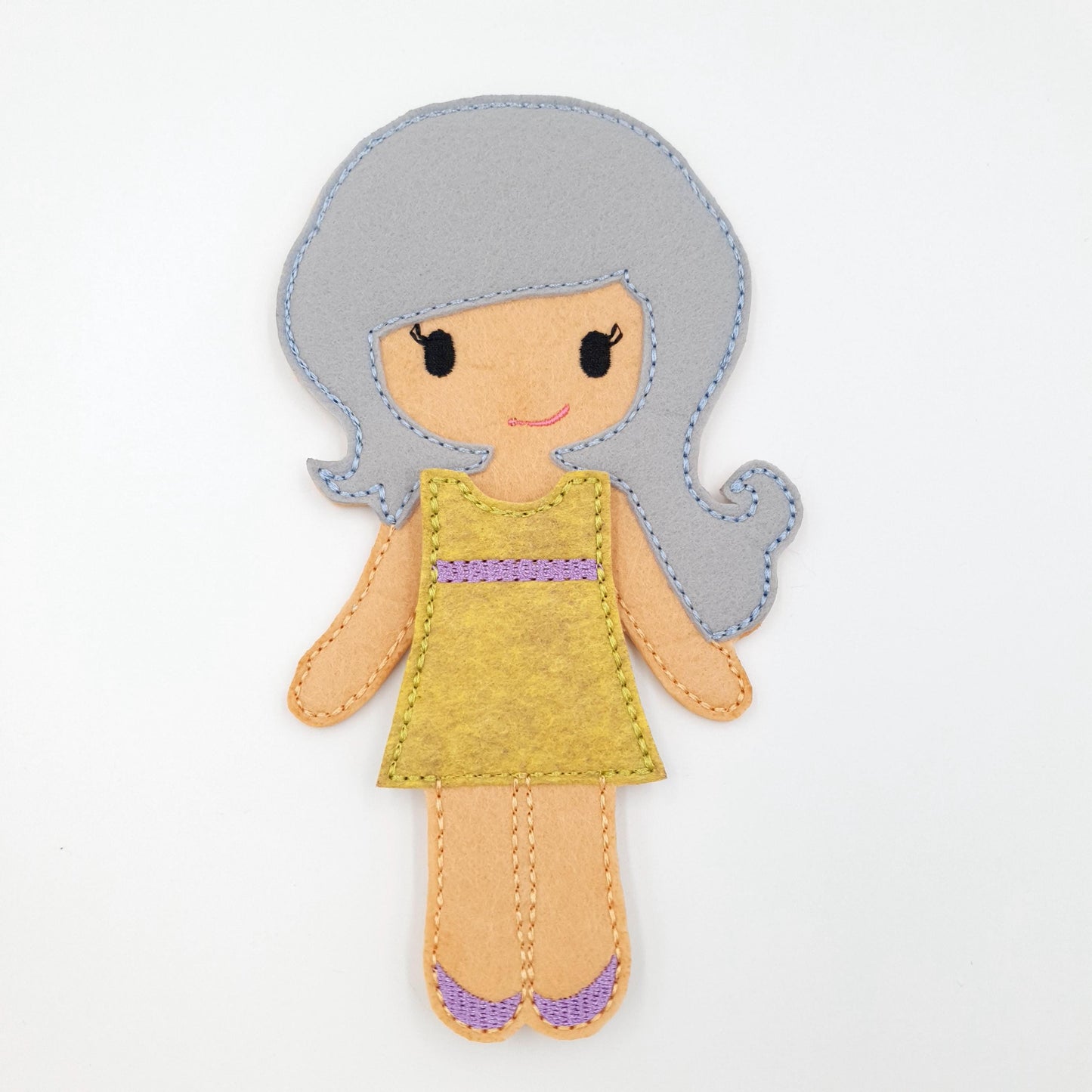 Felt Doll & Dress ITH Embroidery Design: Silver Hair Girl (5x7) (Digital Download)