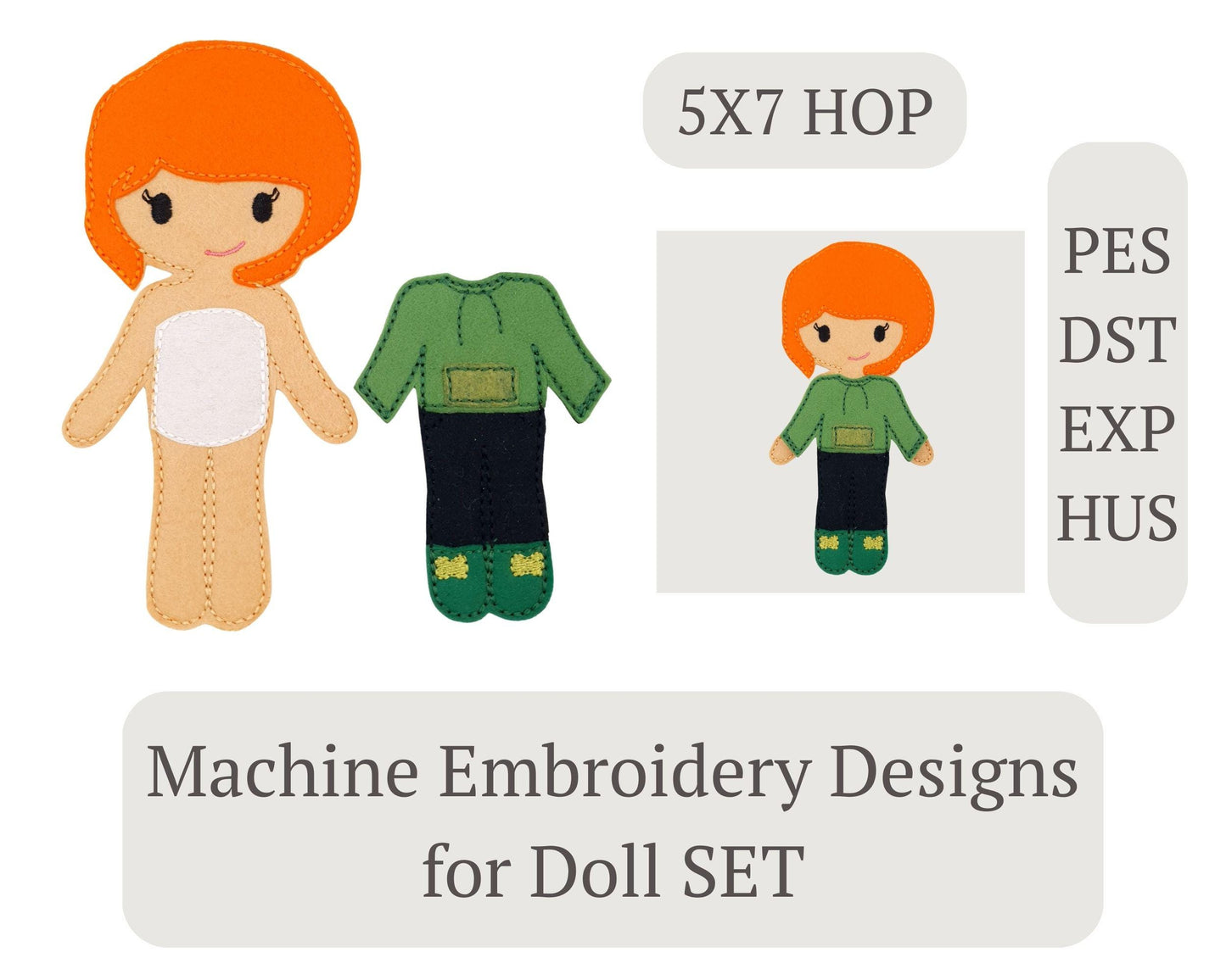 ITH Felt Adventurer Doll & Outfit 5x7 Embroidery Design File PDF Tutorial