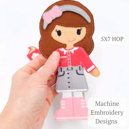 Stylish Felt Doll with Casual Outfit and Boots ITH Embroidery Design