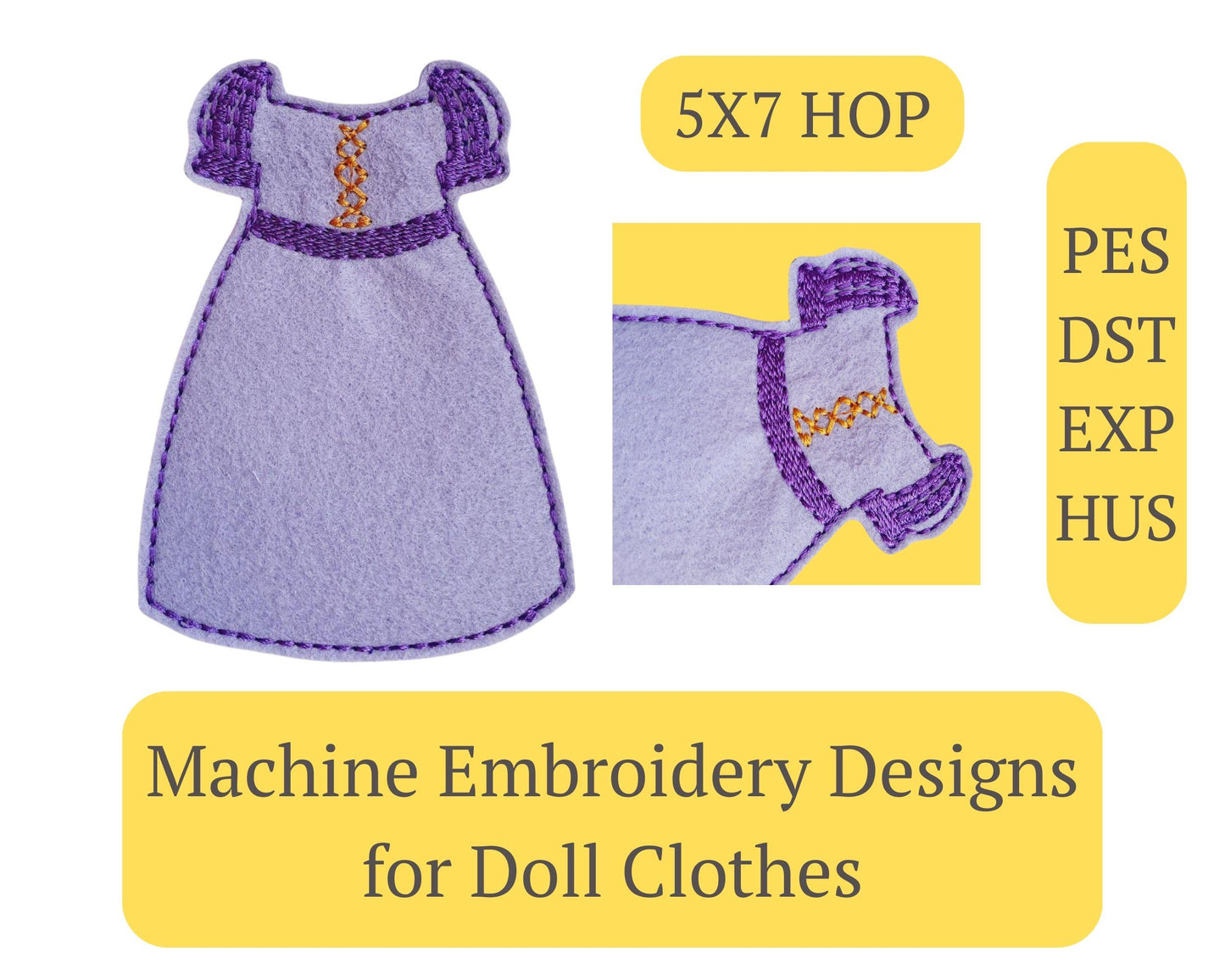 ITH Princess Dress Machine Embroidery Design Lilac Gown 5x7 Hoop PDF Tutorial