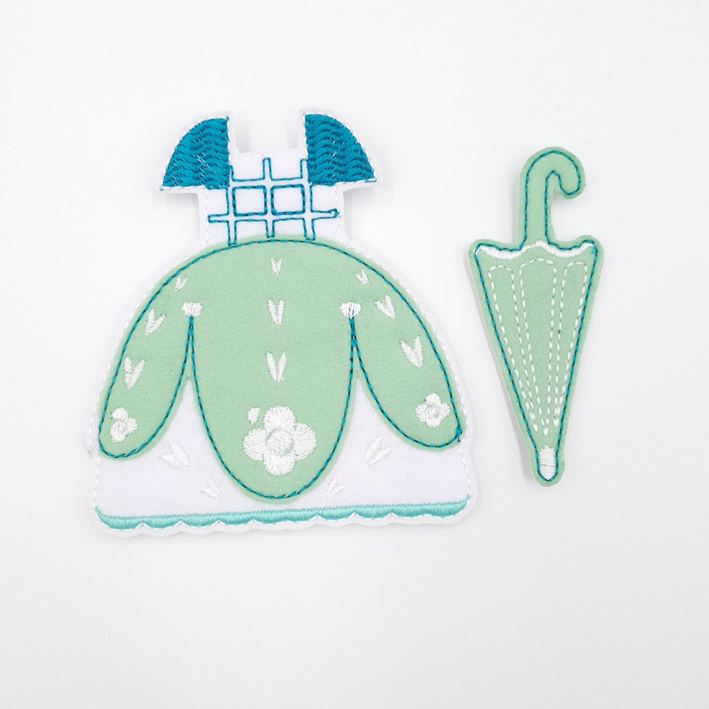Whimsical Mint Green Dress and Umbrella ITH Embroidery Design