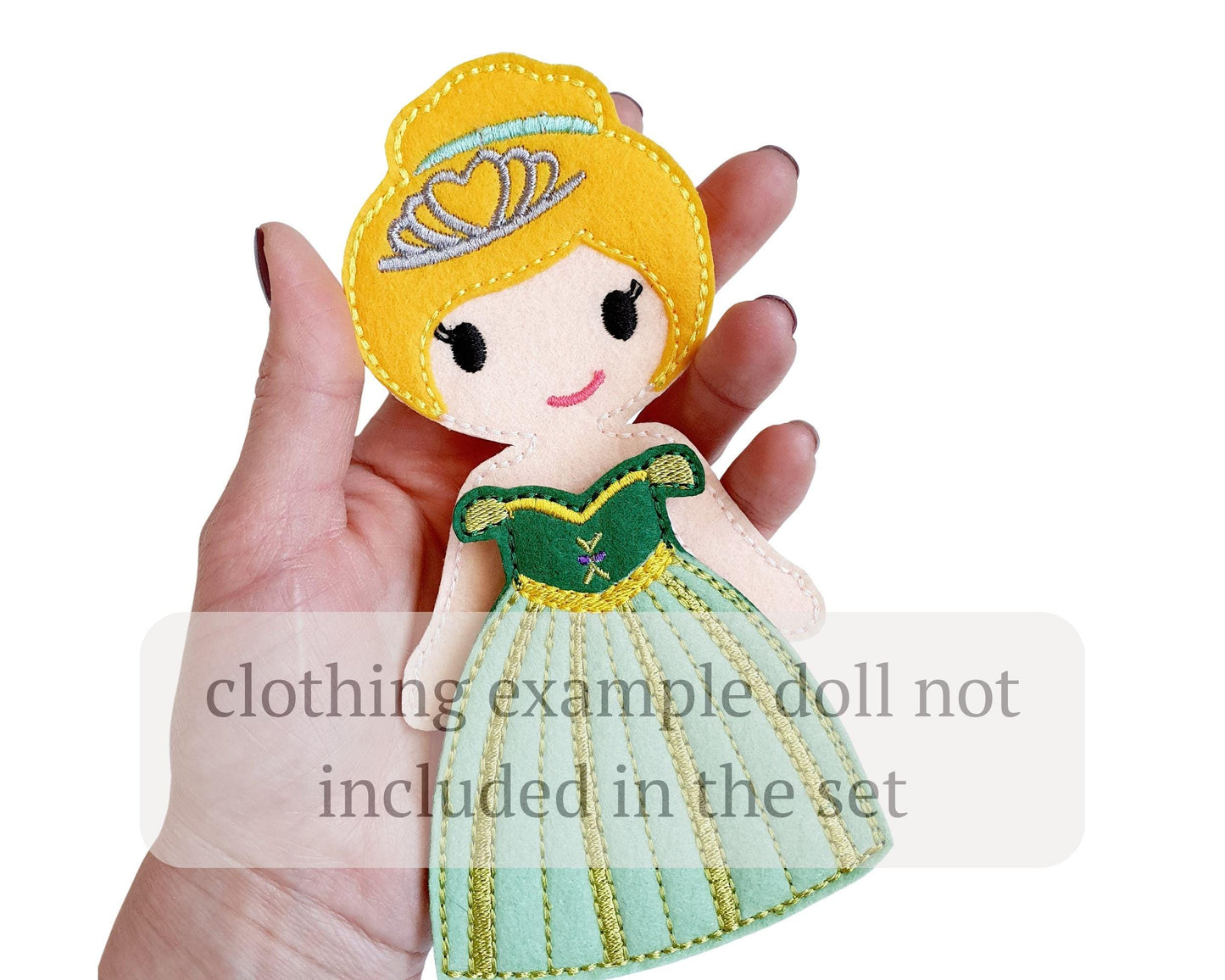 Doll Gown Embroidery Design: ITH Felt Dress Pattern, 5x7 Hoop (Digital Download)