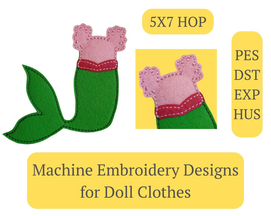 Mermaid Doll Costume Embroidery  5x7 Hoop Digital