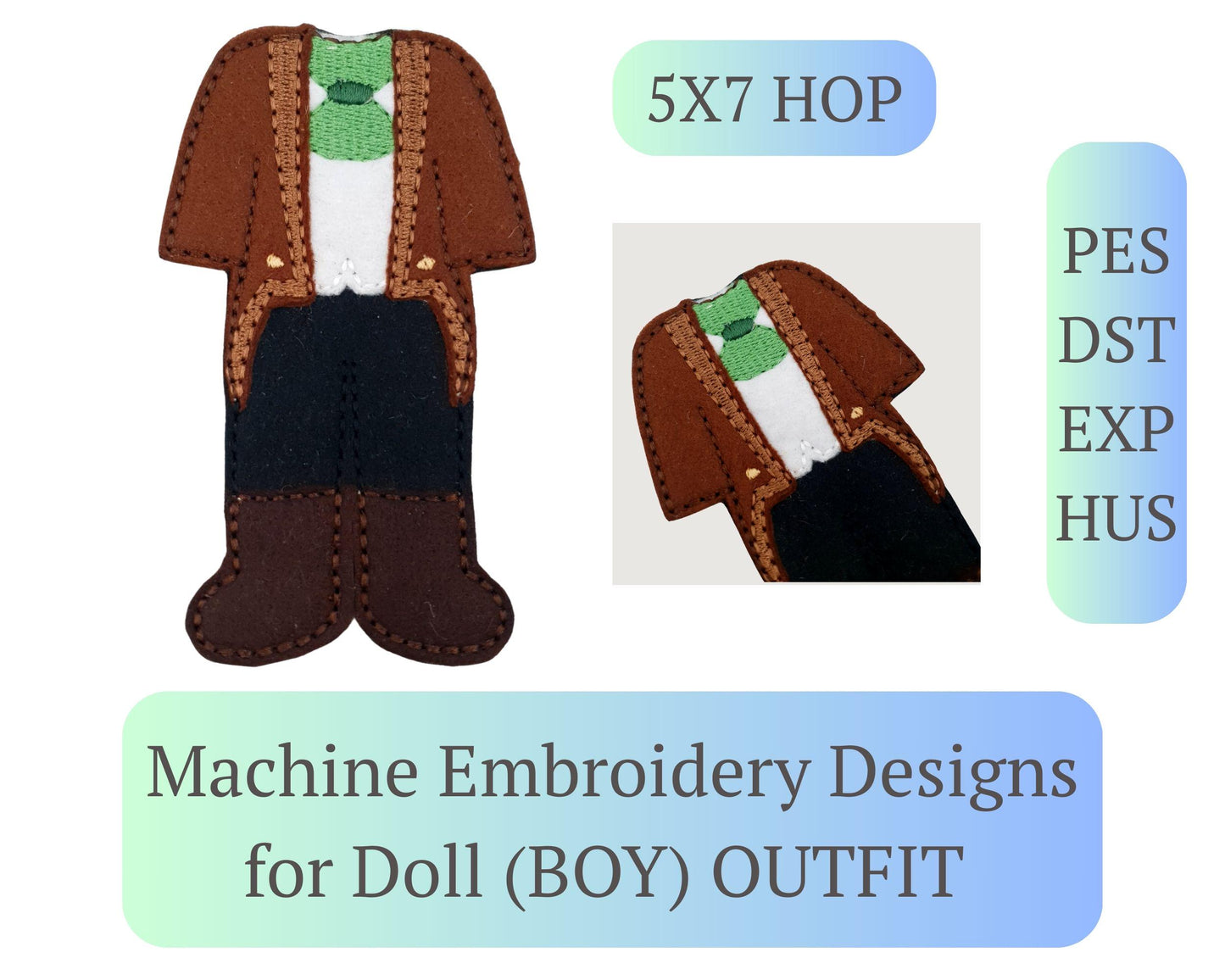 ITH Gentleman Outfit Pattern Classic Doll Suit for Felt Boys Quiet Book Clothes Machine Embroidery Design File 5x7 Hoop