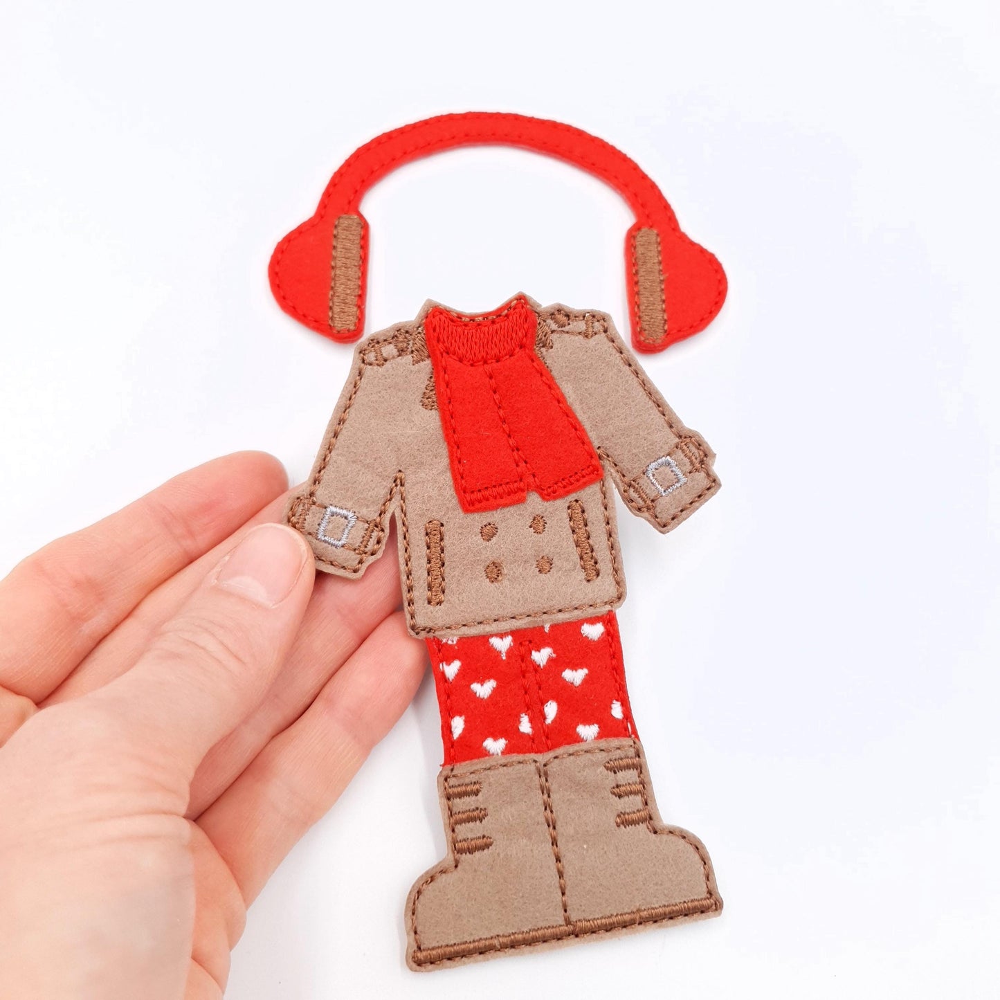 Cozy Winter Doll Outfit with Trench Coat and Hearts ITH Embroidery Design