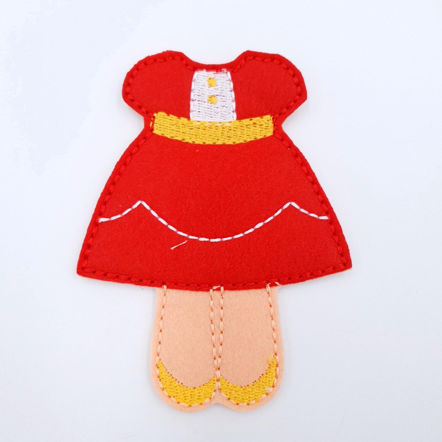 Felt Doll with Red Dress Machine Embroidery Design ITH Pattern 5x7 Hoop