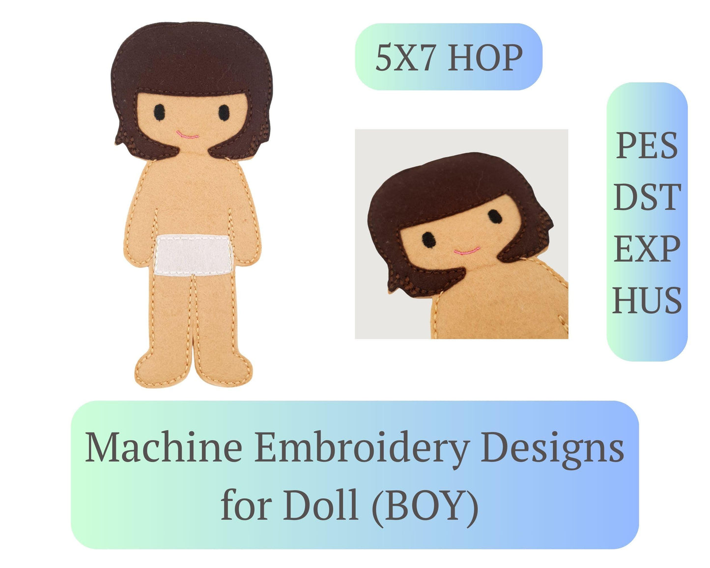 ITH Felt Boy Doll Machine Embroidery Pattern Quiet Book Prince 5x7 Hoop Digital Download