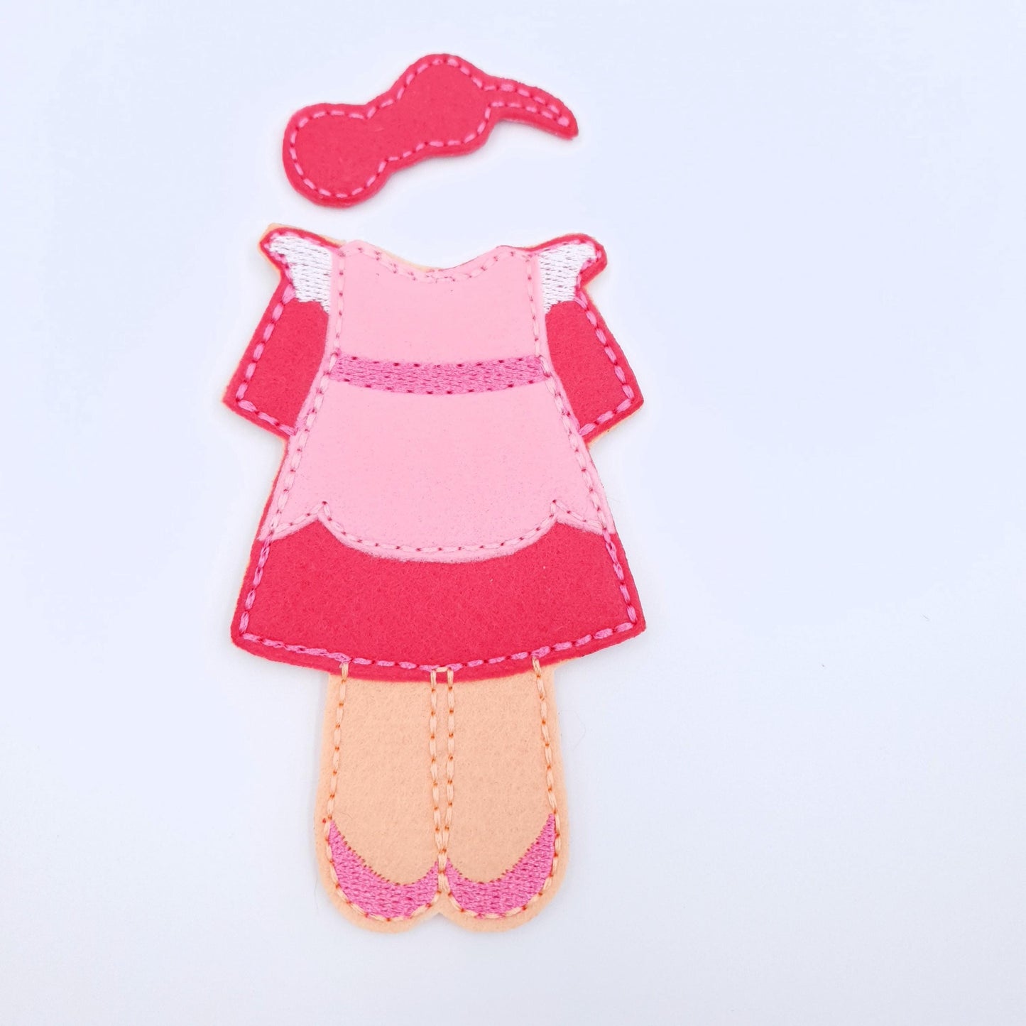 Felt Doll With Dress Machine Embroidery Design ITH Pattern Pink Outfit 5x7 Hoop