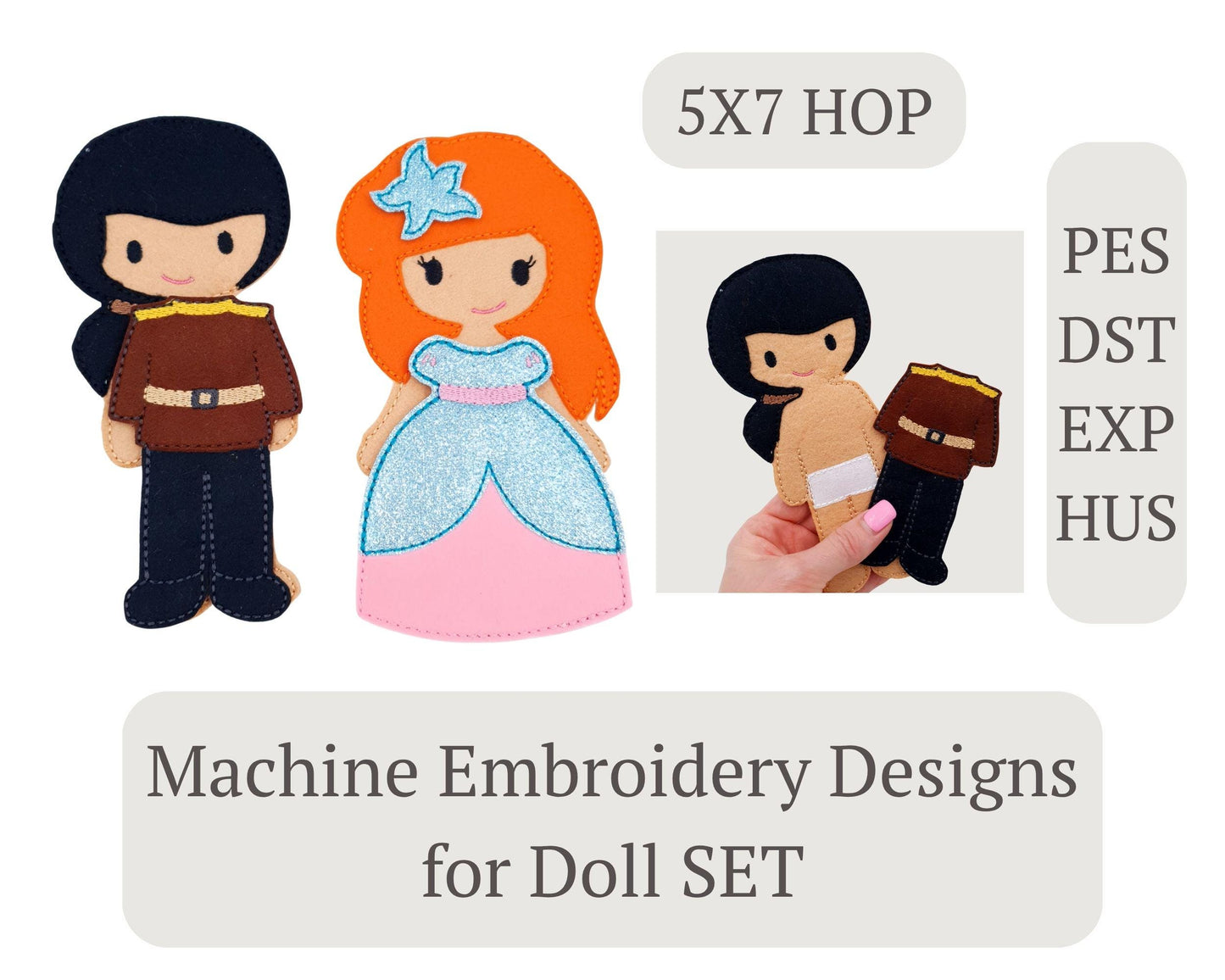 Mermaid Princess & Prince Doll Set ITH Embroidery Design 5x7 Digital Download