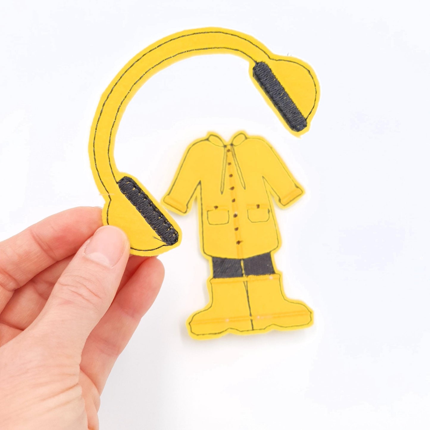 Bright Yellow Rain Gear Set and Earmuffs ITH Embroidery Design