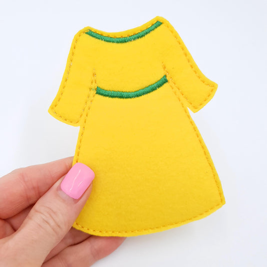 Yellow Doll Dress Machine Embroidery Design ITH Pattern 5x7 Hoop Feltie Clothes