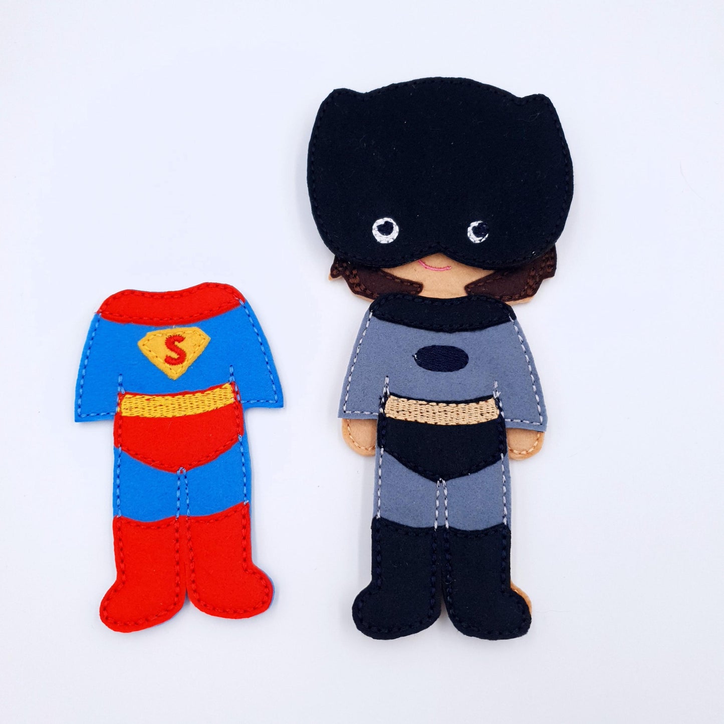 Feltie Doll With Superhero Outfits Machine Embroidery File Kids Play Set