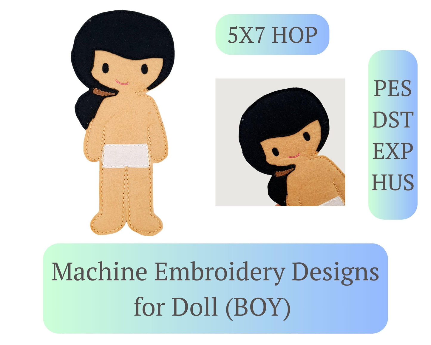 ITH Felt Boy Doll Embroidery Pattern: Prince Elf Toy 5x7 Hoop (Digital Download