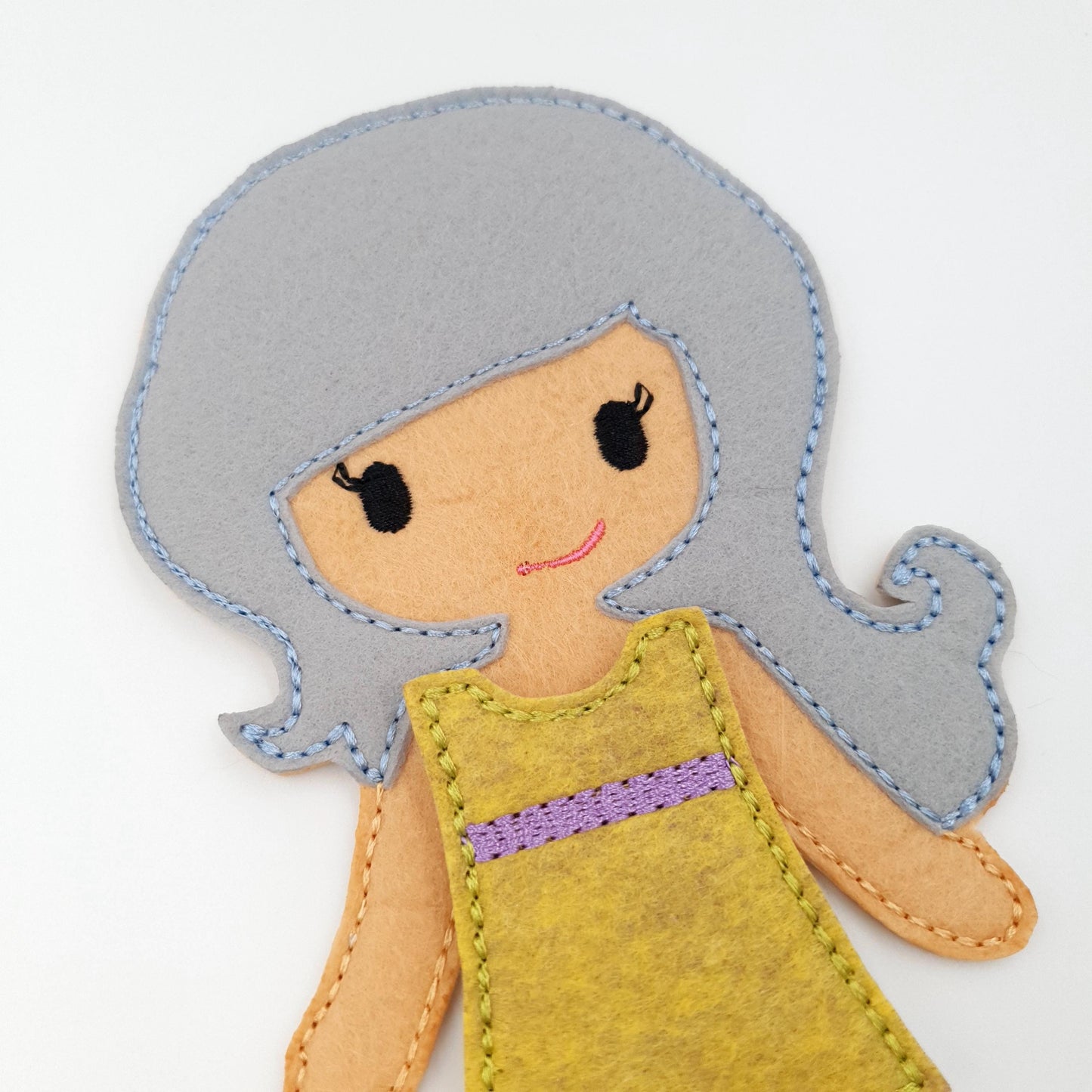 Felt Doll & Dress ITH Embroidery Design: Silver Hair Girl (5x7) (Digital Download)