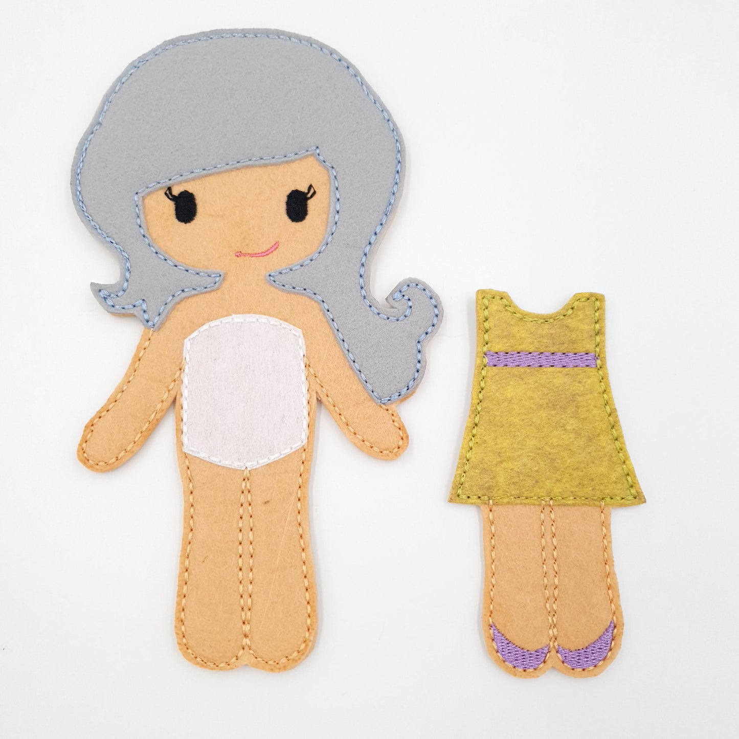 Felt Doll & Dress ITH Embroidery Design: Silver Hair Girl (5x7) (Digital Download)