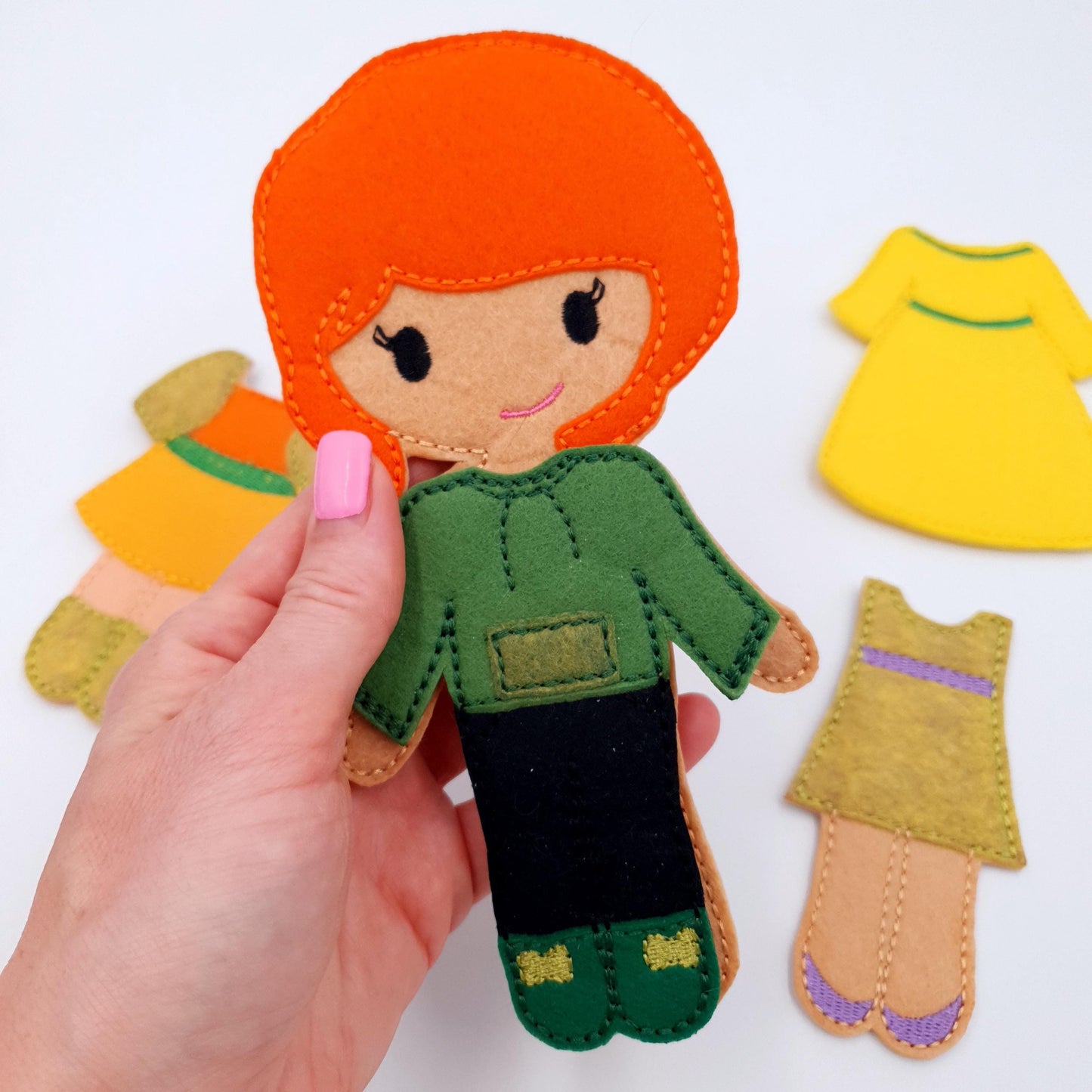 Ginger Hair Feltie Doll Outfit Machine Embroidery Design Set
