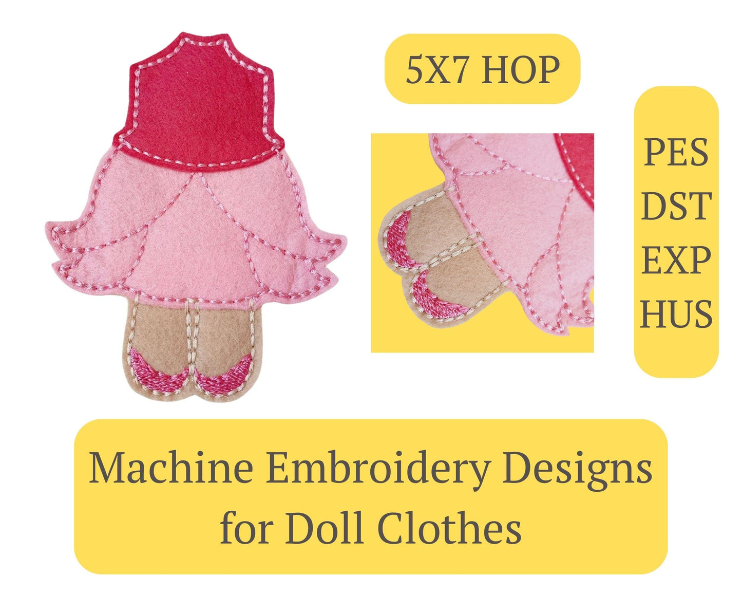 Tulip Skirt Doll Dress Embroidery - 5x7 Hoop Digital
