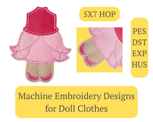 Tulip Skirt Doll Dress Embroidery - 5x7 Hoop Digital