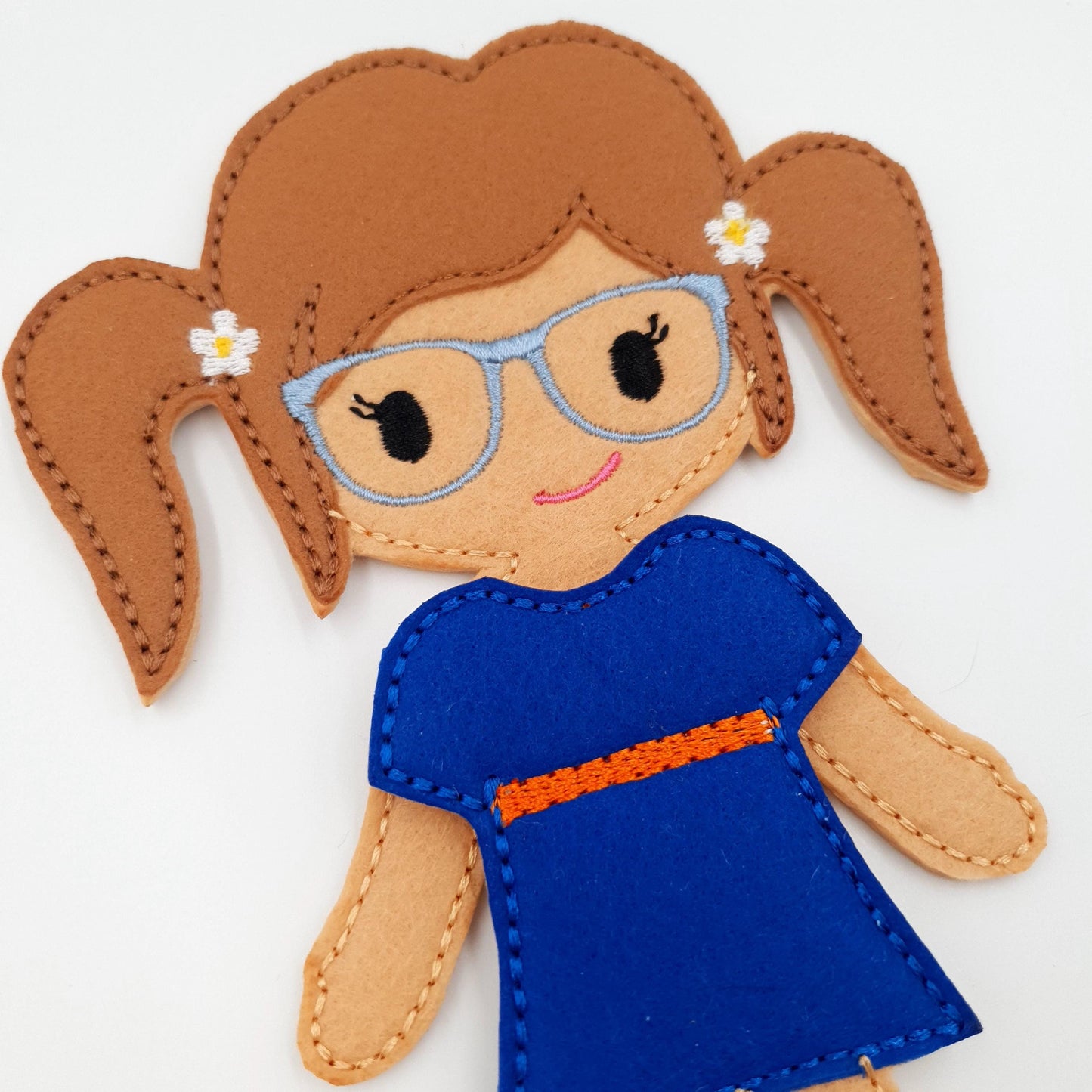 Felt Doll with Glasses Embroidery Design: ITH Doll & Dress Outfit (Digital Download)