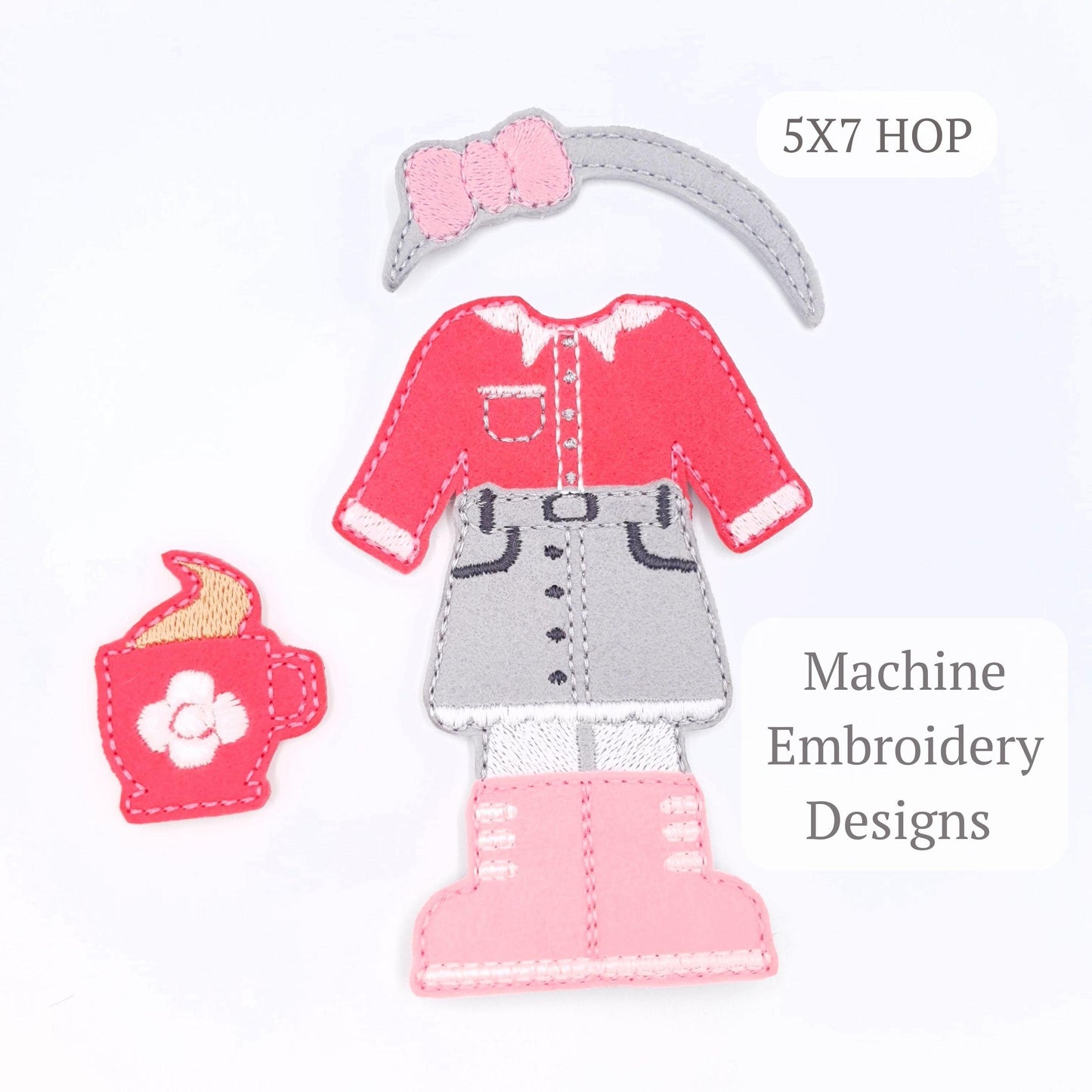 Doll Outfit ITH Embroidery Design Felt Shirt Skirt Mug 5x7 Hoop Digital Download