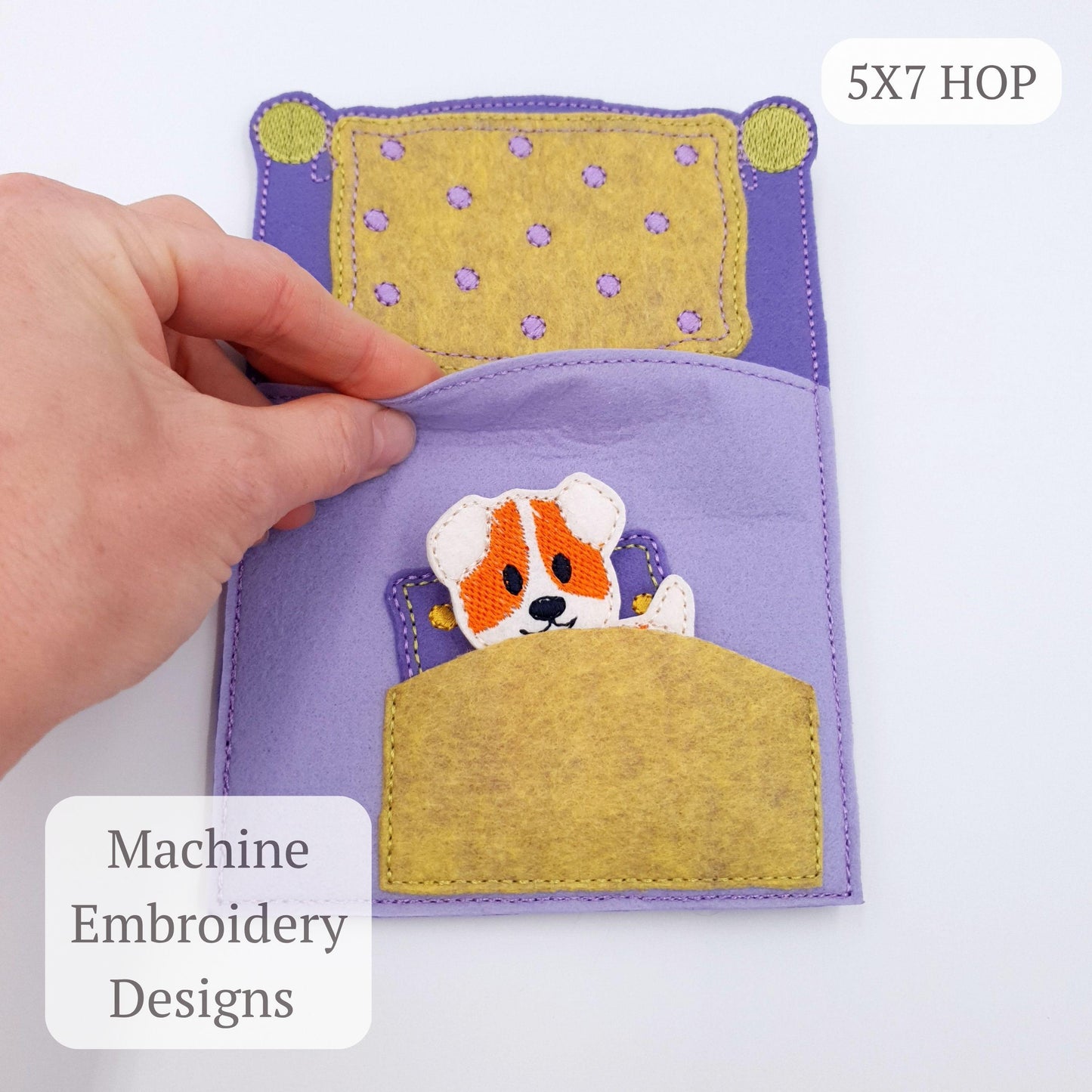 Feltie Doll Bed and Puppy Digital Embroidery File 5x7 Hoop Travel Toy