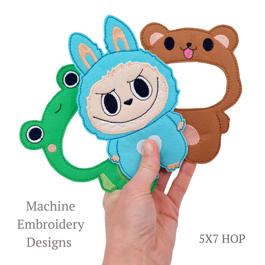 Felt Labubu Doll with Animal Suits Machine Embroidery File Quiet Book